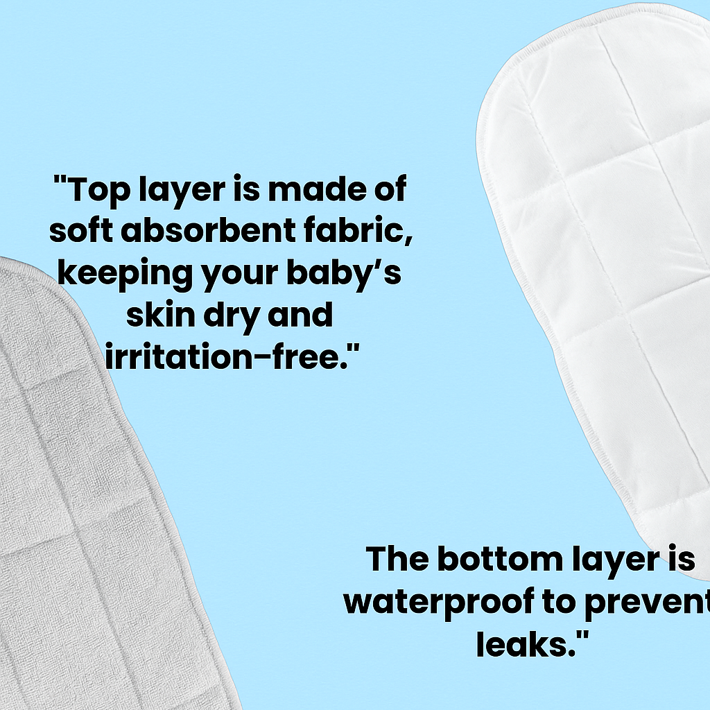 2 Reusable Cloth Diapers with 4 Triple-Layer Inserts + Tissue Liners