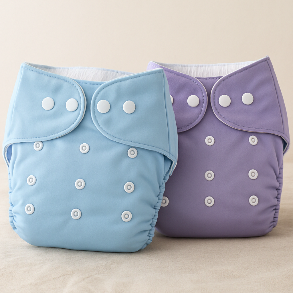 2 Reusable Cloth Diapers with 4 Triple-Layer Inserts + Tissue Liners